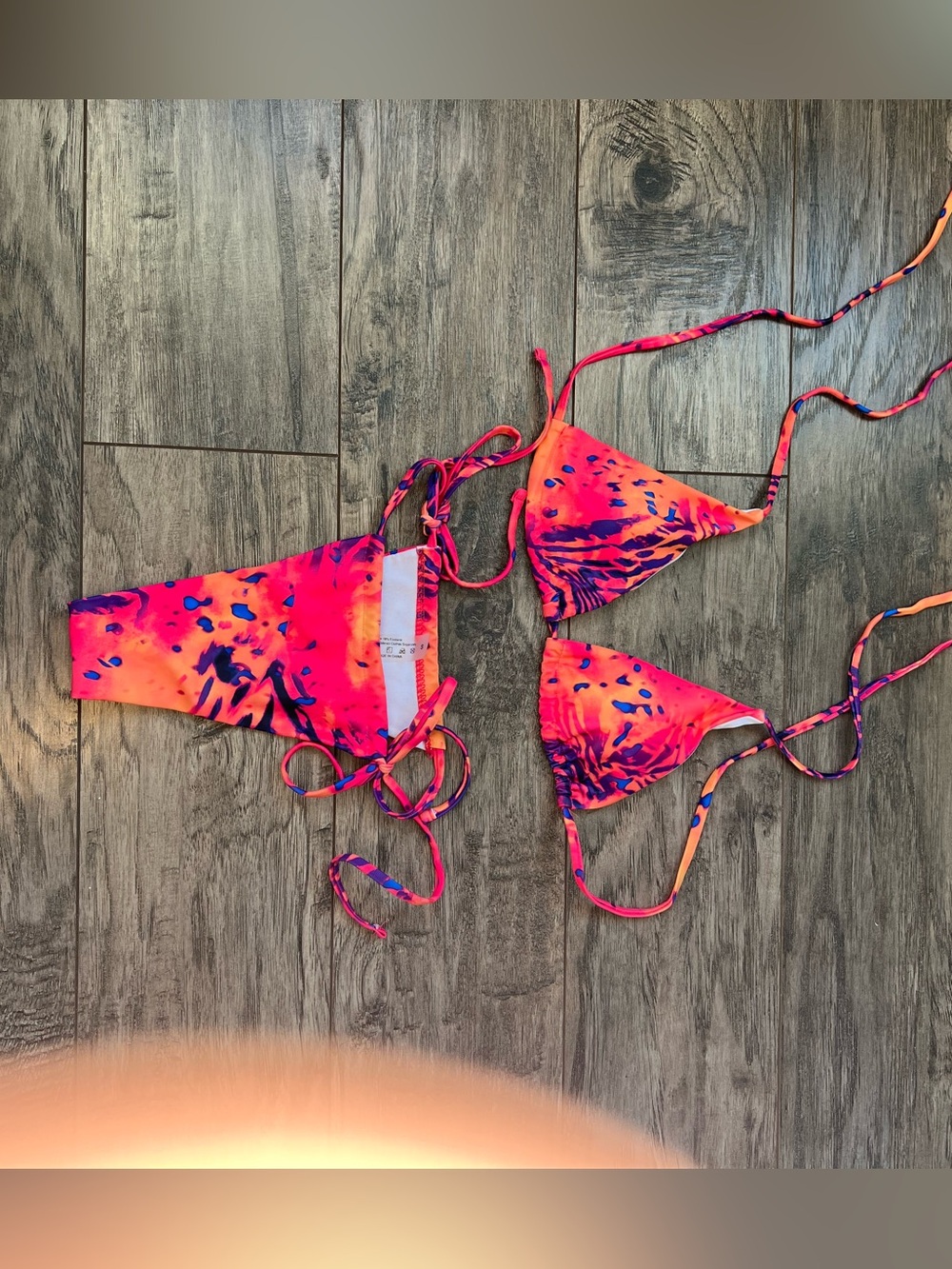 Neon Tie-Dye Triangle Bikini Set in Pink & Orange